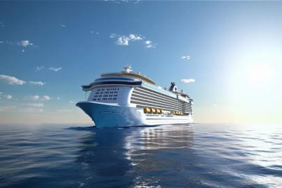 A cruise ship flying the Bahamian flag docked in Kuşadası